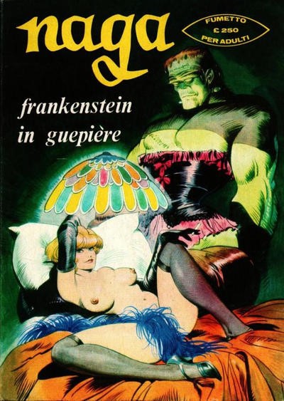 Leone Frollo - Naga - Frankenstein in guepière, matita e china su cartoncino
