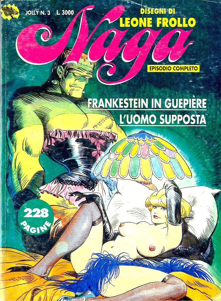 Leone Frollo - Naga - Frankenstein in guepière, matita e china su cartoncino