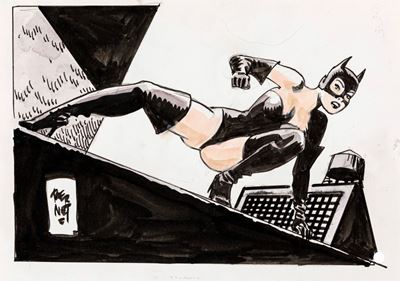 Catwoman - matita, china e acquerello su cartoncino