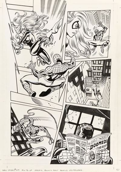 Spectacular Spider-Man (UK) - The Hunt Is On! - Tavola originale, matita e china su cartoncino Ma...
