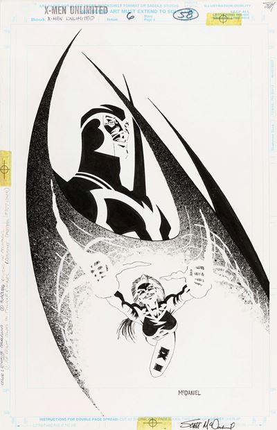 Archangel & Psylocke - Matita e china su cartoncino Marvel, 1994
