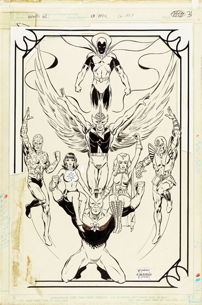 Infinity Inc., Splash Page originale, matita e china su cartoncino DC