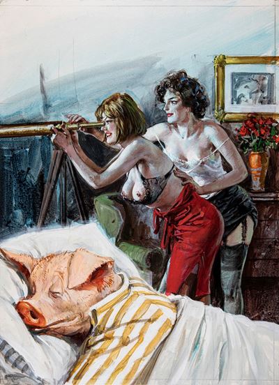 Le due erotomani - tempera su cartone