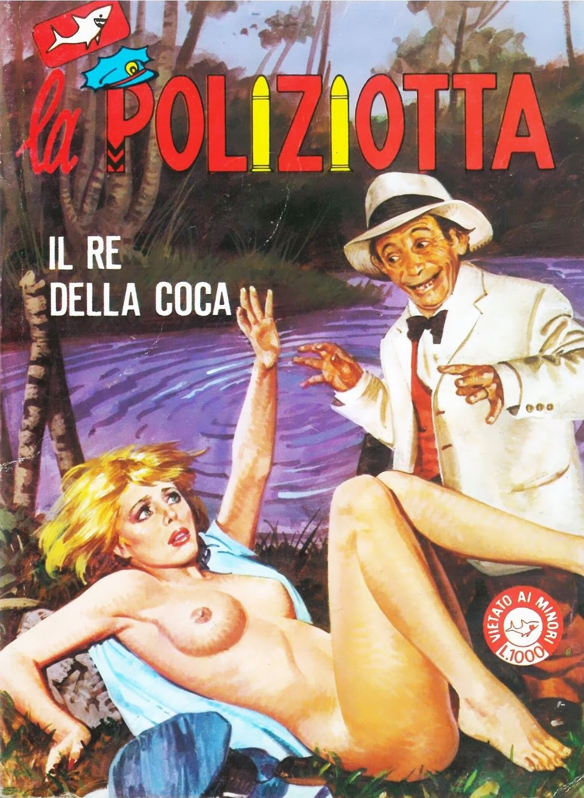 Emanuele Taglietti - La Poliziotta - Il re della coca, tempera su cartone, 1985