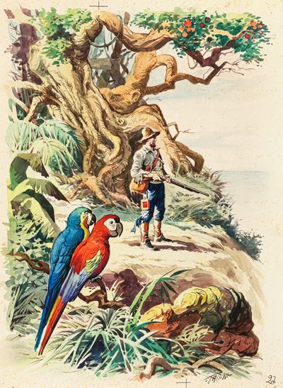 Robinson Crusoe - Tempera su cartoncino