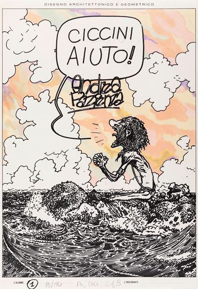 Ciccini aiuto!, matita e pennarelli su cartoncino