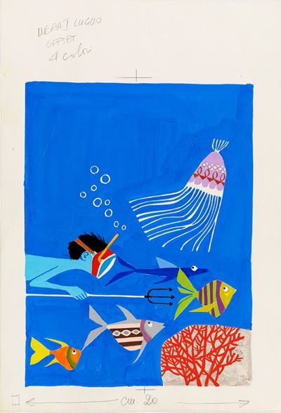 Al mare - tempera su cartoncino