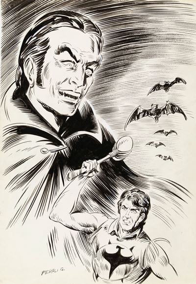 Zagor contro il vampiro - matita e china su cartoncino