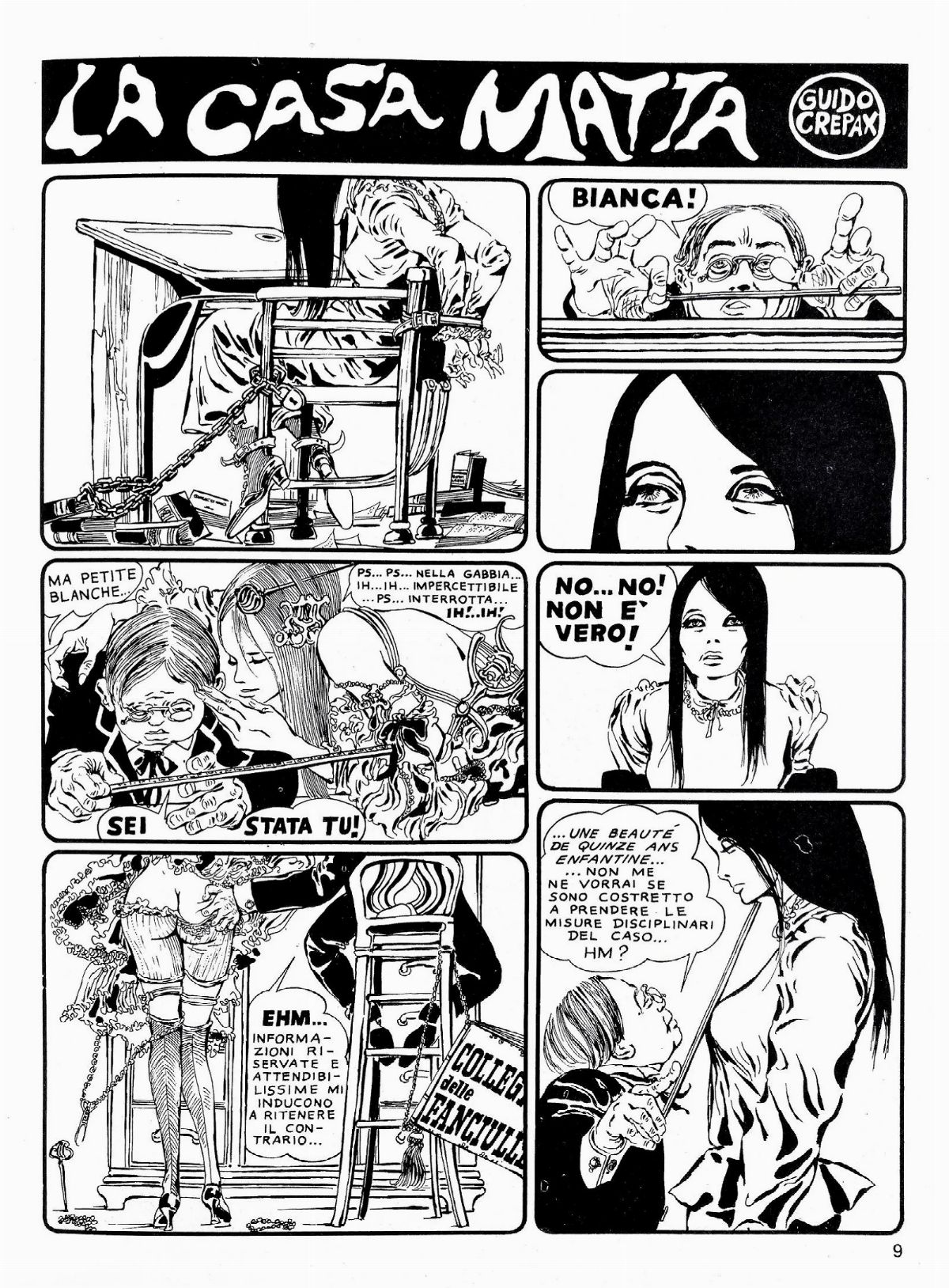 Guido Crepax - Bianca - La casa matta, matita e china su cartone