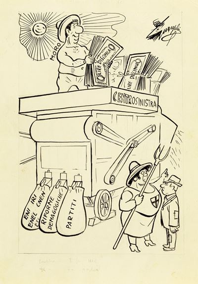 Dalla 'battaglia del grano' alla 'battaglia della grana', matita e china su cartoncino