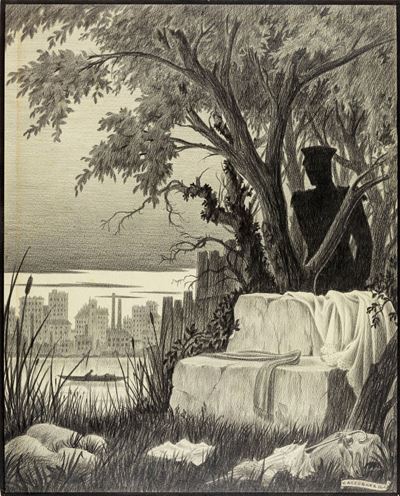 Illustrazione per 'Il mistero di Marie Roget' di Edgar Allan Poe, matita su cartone