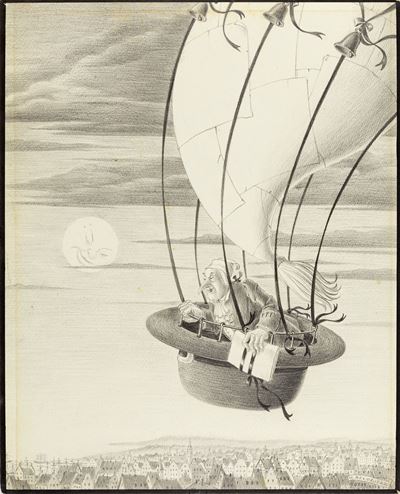 Illustrazione per 'L'incomparabile avventura di un certo Hans Pfaall', matita su cartone