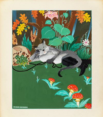 Illustrazione de 'Il gatto con gli stivali', tempera su cartone