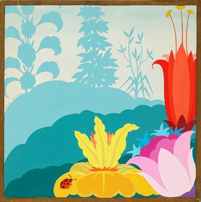 Giardino fiorito, tempera su cartoncino