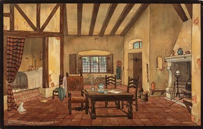 Illustrazione per 'Le due giornate' - La casa dell'acquaiolo, china e acquerello su cartone