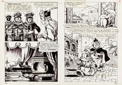 Il pasticcere del Re - Doppia tavola originale, matita e china su cartoncino, 1978