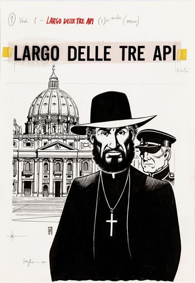 Lo Sconosciuto - Largo delle Tre Api, matita e china su cartoncino