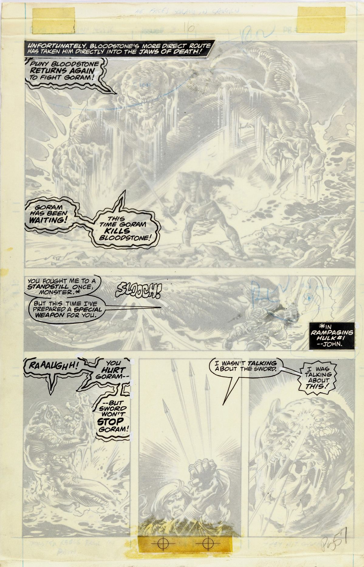 Sal Buscema - Rampaging Hulk - And There Shall Come Death!, pastello, china e acquerello su carto...