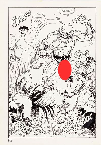 La balena d'acciaio - Splash page originale, matita e china su cartoncino