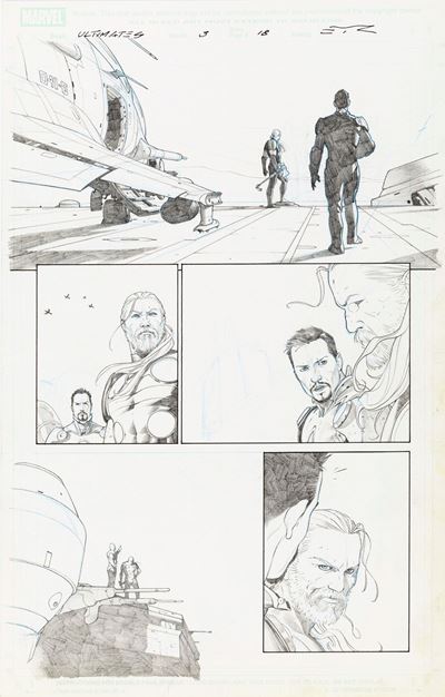 Ultimate Comics: Ultimates - The Republic is Burning, matita, pastello e china su cartoncino Marv...