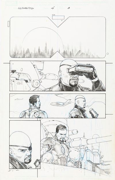 Ultimate Comics: Ultimates - The Republic is Burning, matita, pastello e china su cartoncino Marv...