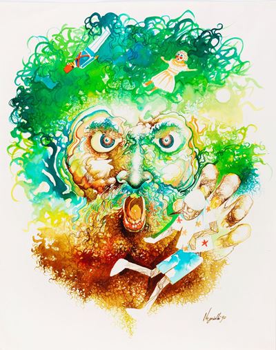 Pinocchio e Mangiafuoco, acquerello su cartoncino