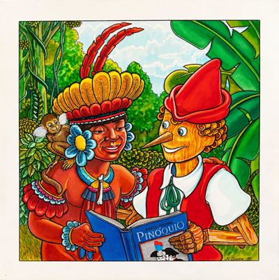 Pinocchio in Amazzonia - china, acquerello e acrilici su cartoncino