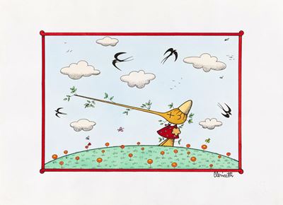 Pinocchio di primavera - matita, china e acquerello su cartoncino