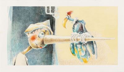 Il naso di Pinocchio, pastelli e acrilici su cartoncino