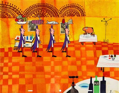 Bruno Bozzetto, Il signor Rossi al mare, tempera su rodovetro e su cartoncino, 1964