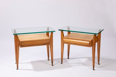 Due comodini, legno con dettagli in ottone e vetro, produzione La Permanente Mobili, circa 1950