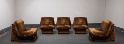 Design Anni '70, Salotto modulare in metallo e velluto