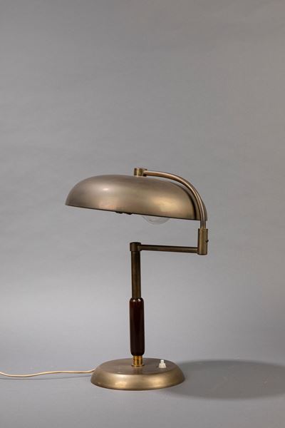 Lampada da tavolo, manifattura francese in ottone e legno laccato, circa 1930