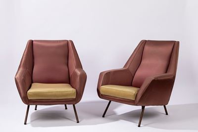 Poltrone in raso bicolore, design anni '50