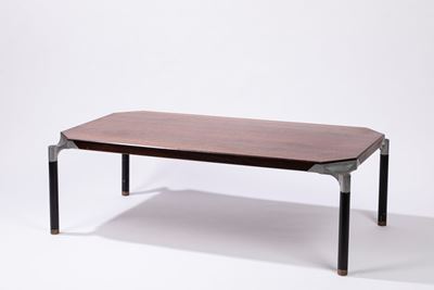 Tavolo basso Urio in legno lastronato, alluminio e ottone