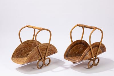 Due portariviste, vimini, h 51 x 31 x 62 cm, circa 1970