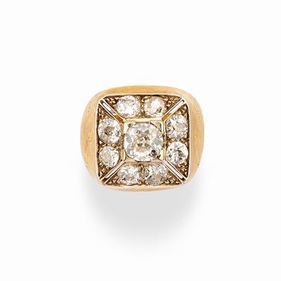 Anello con diamanti, oro bicolore 18k