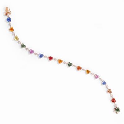 Bracciale con zaffiri multicolore e diamanti, oro rosso 18k