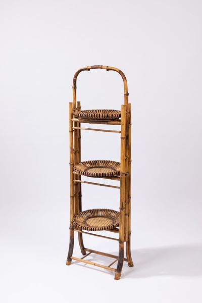 Mobile portaoggetti in vimini a tre ripiani, circa 1970
