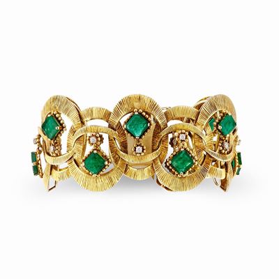 Bracciale in oro giallo 14k con smeraldi e diamanti