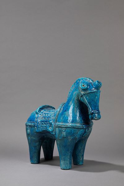 Cavallo in ceramica smaltata blu