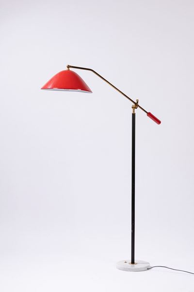 Lampada da terra, metallo laccato con dettagli in ottone e base in marmo, ca. 1950