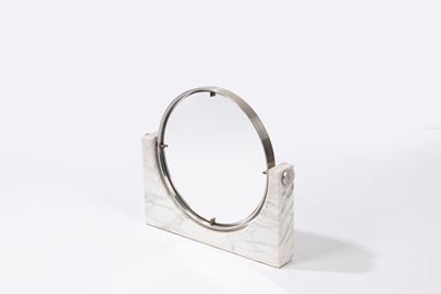 Specchio con base in marmo e ottone nichelato, circa 1970