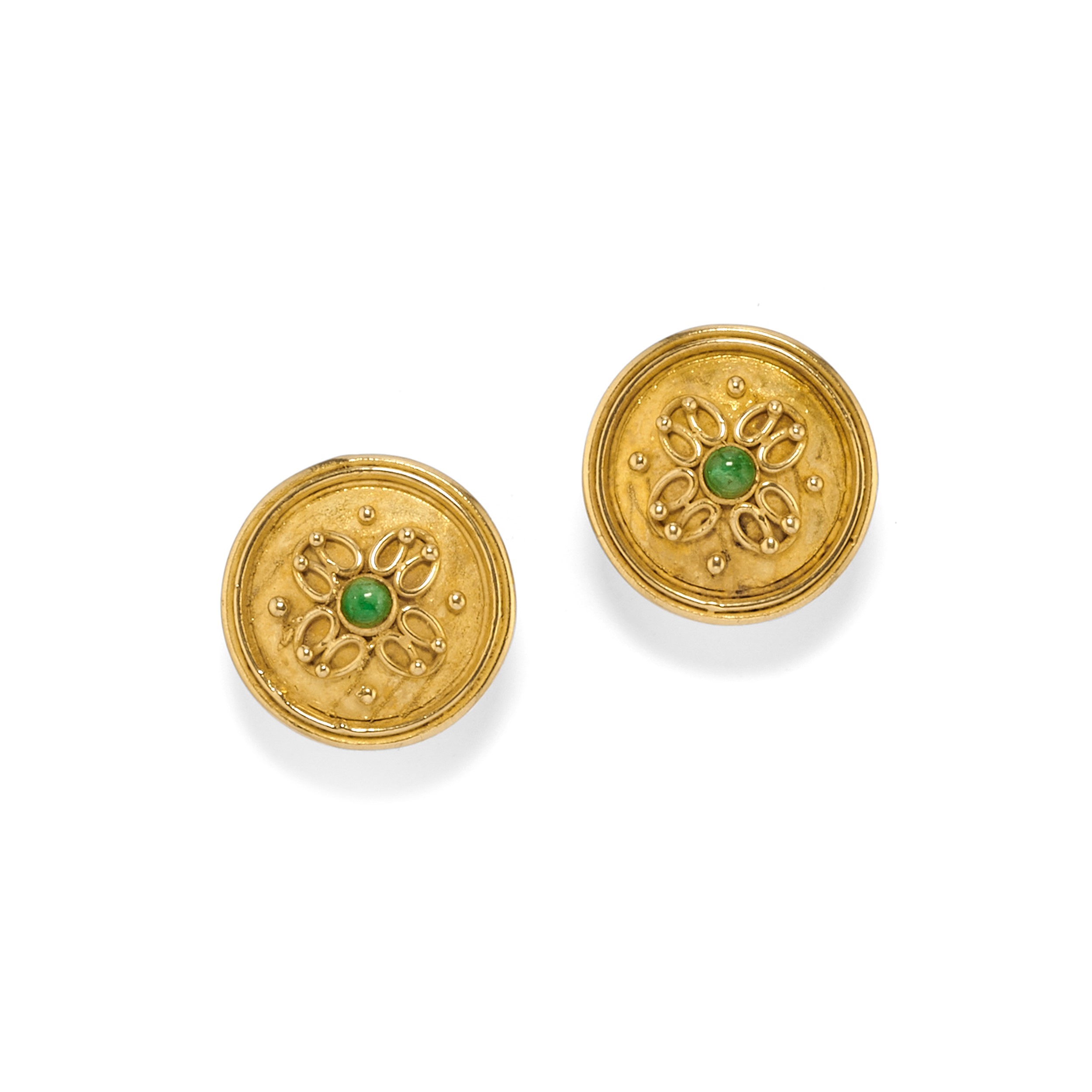 Bracciale in oro giallo 18k, orecchini con smeraldo e coppia di polsini