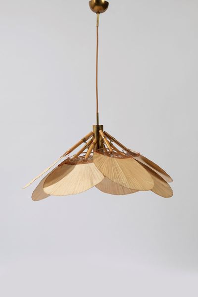 Sospensione, 1970 ca., ottone, bamboo e carta di riso