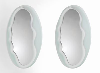 Round Round - specchi in vetro con bordo satinato, 125 x 80 cm, 1990 ca.