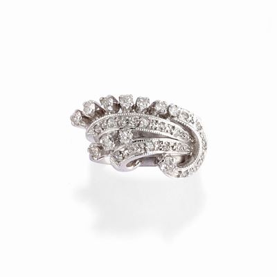 Anello con diamanti in oro bianco 18k, misura 12