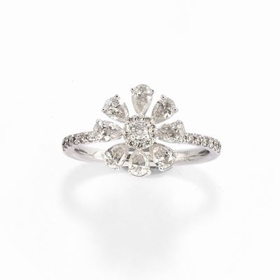 Anello con diamanti, oro bianco 18k