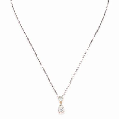 Collana con diamanti, 18k oro, diamante taglio goccia con certificato gemmologico