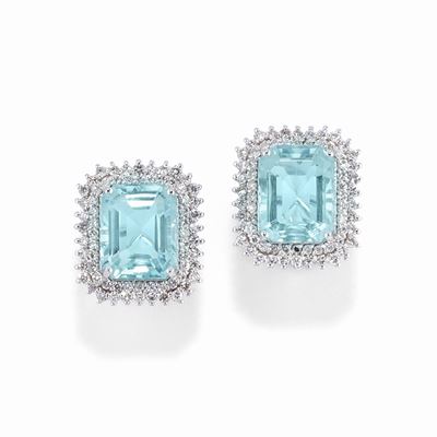 Orecchini in oro bianco 18k con acquamarine e diamanti